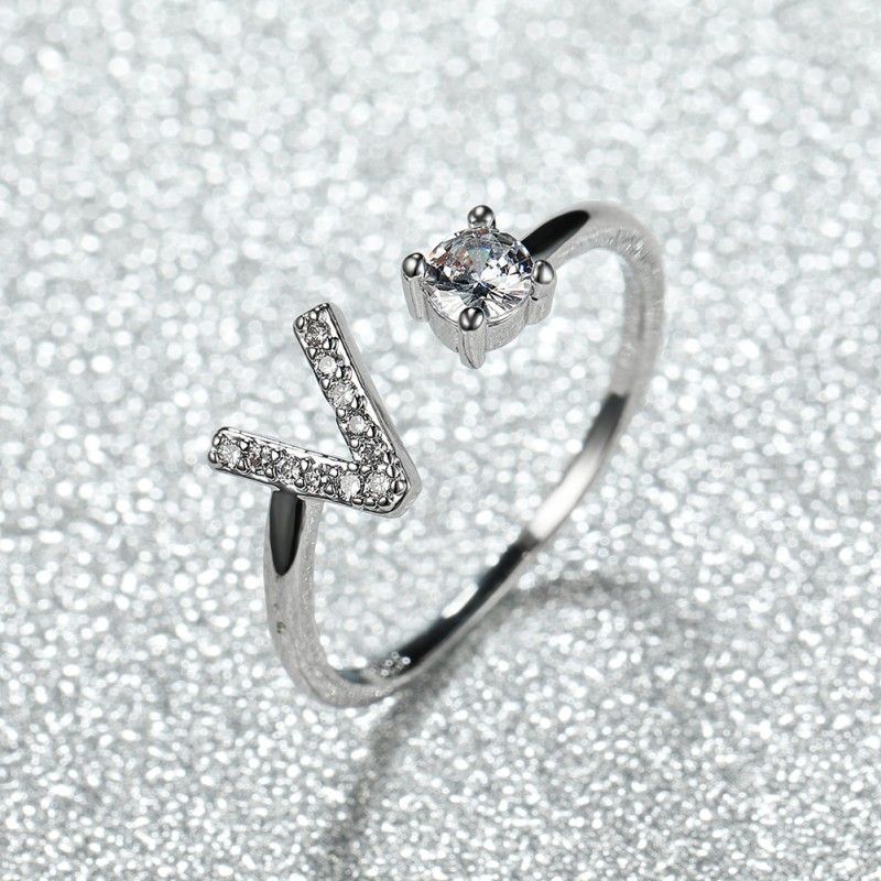 Initial Letter Ring with Transparent PE Film Suspension Jewelry Box 