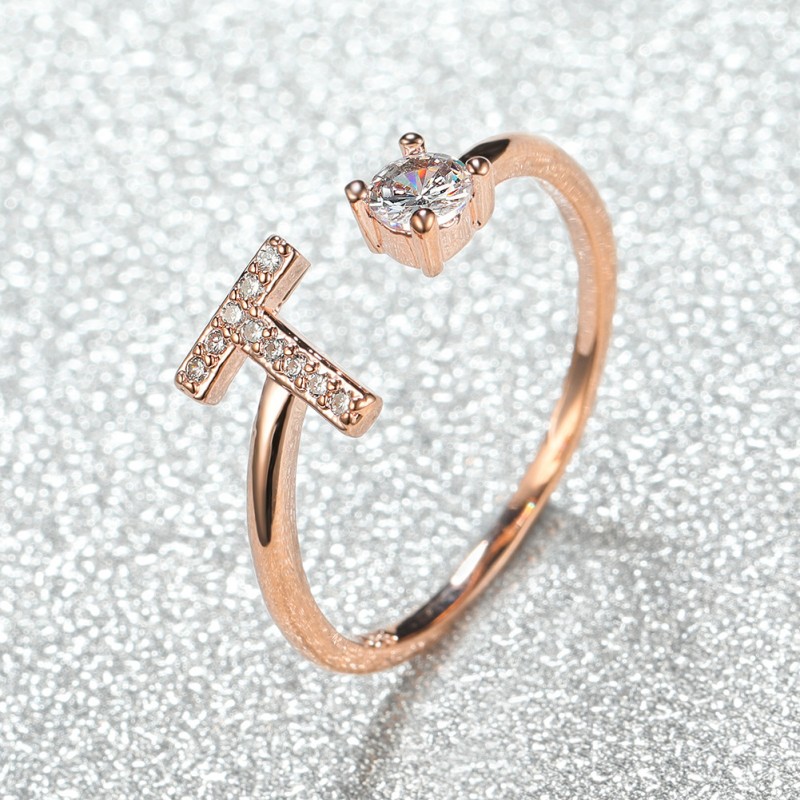 Initial Letter Ring with Transparent PE Film Suspension Jewelry Box