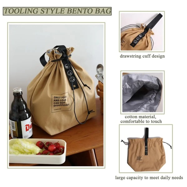 Canvas Drawstring Insulated Lunch Bag 