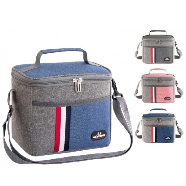 Blue Insulated Waterproof Lunch Bag With Shoulder Strap