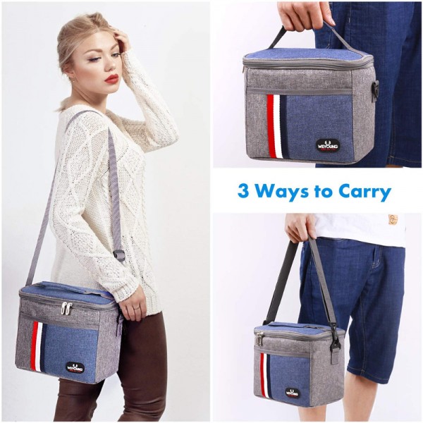 Blue Insulated Waterproof Lunch Bag With Shoulder Strap