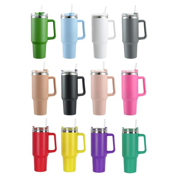 40 oz Insulated Tumbler with Handle and Straw