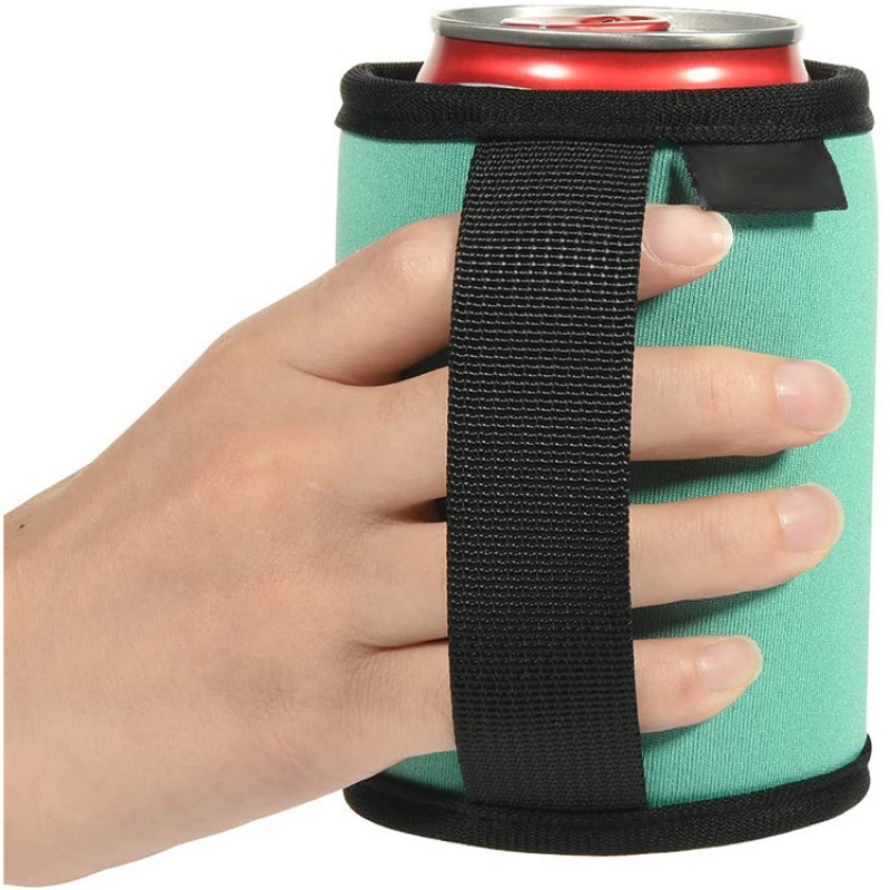 12 Oz Neoprene Sublimated Can Cooler With Strap Handle 