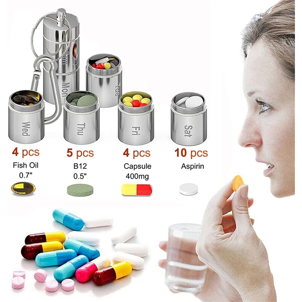 Portable Aluminum Alloy Pill Case With Keychain&Carabiner