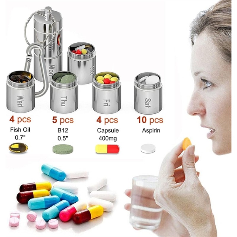 Portable Aluminum Alloy Pill Case With Keychain&Carabiner 