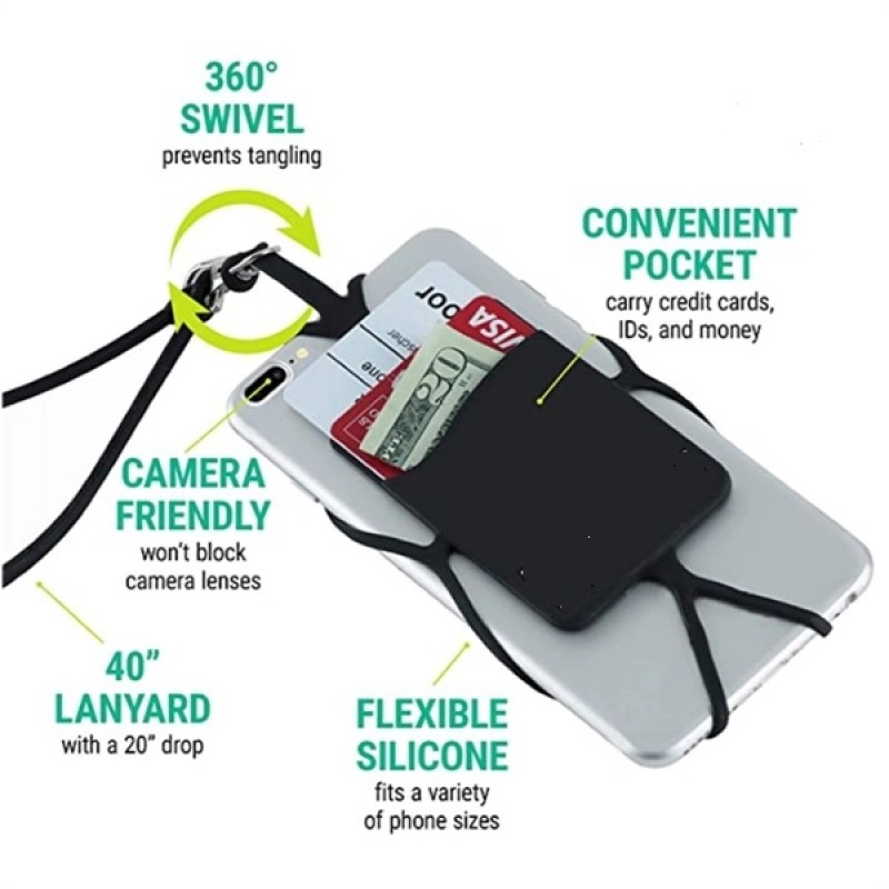Silicone Lanyard with Phone Holder & Wallet 